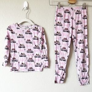 Barbie x Posh Peanut Girls Cruisin Barbie Bamboo Pajama Set Size 3T 4T Pink
